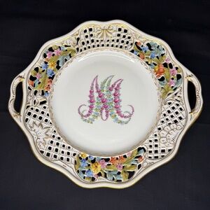Vintage/Antique Dresden Marie Antoinette Reticulated Rim Plate w/Handles